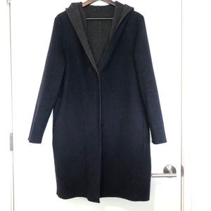 Uniqlo - Navy Double Face Hooded Coat Wool Blend